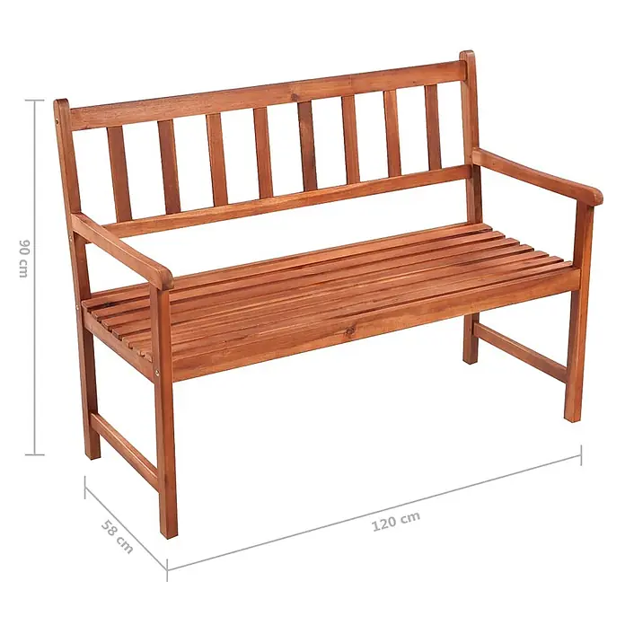 Furnicato Gartenbank Akazienholz geölt - B x T x H: 58 x 120 x 90 cm, Grün - Rotbraune Gartenbank aus Holz mit Lattenrost-Sitzfläche und Rückenlehne.