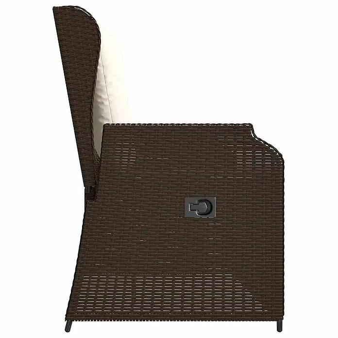 Furnicato Gartenbank - B x T x H: 95 x 95 x 95 cm, Braun - Seitenansicht eines braunen Rattan-Liegestuhls mit weißem Kissen und Neigungsmechanismus.