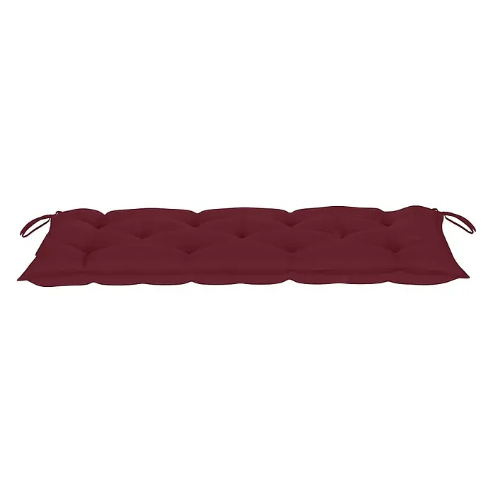 Furnicato Gartenbank Akazienholz geölt - B x T x H: 58 x 120 x 90 cm, Weinrot - Gestepptes bordeauxrotes Bankkissen mit Bindebändern.