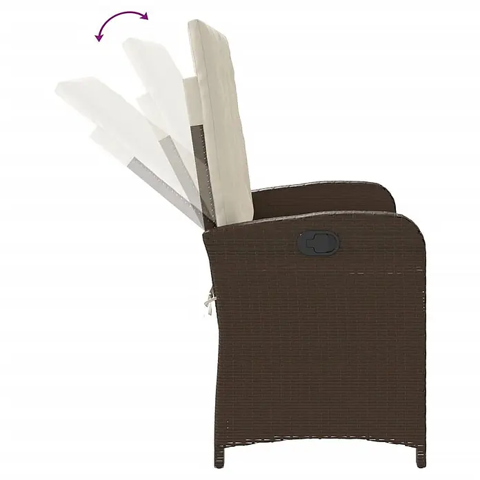 Furnicato Gartenbank - B x T x H: 59 x 86 x 93 cm, Braun und Creme - Brauner Polyrattan-Liegesessel mit beigen Polstern, verstellbare Rückenlehne.