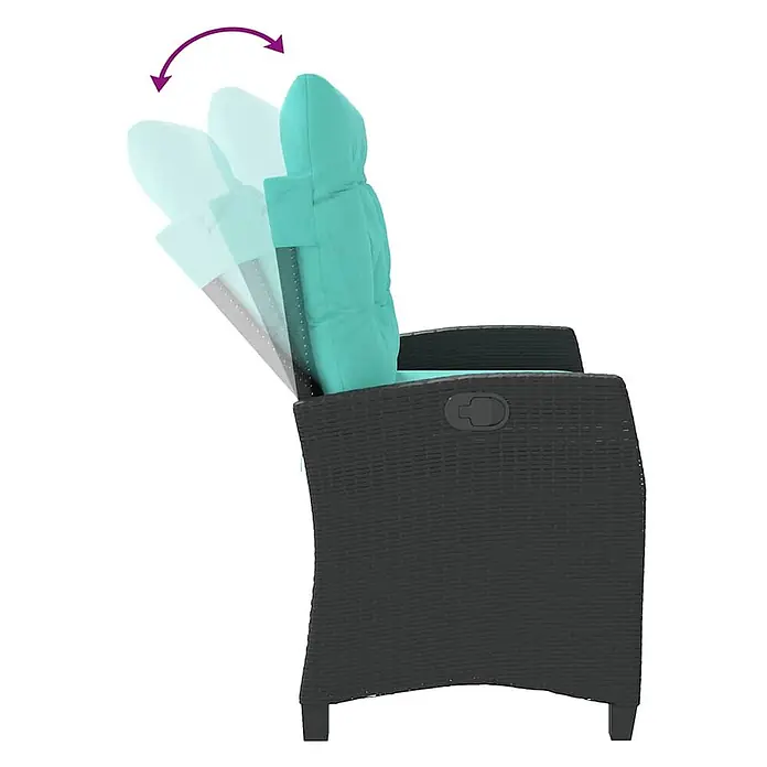 Furnicato Gartenbank - B x T x H: 105 x 90 x 93 cm, Schwarz - Dunkelgrauer Rattan-Gartenliegestuhl mit türkisfarbenem Kissen und verstellbarer Rückenlehne.
