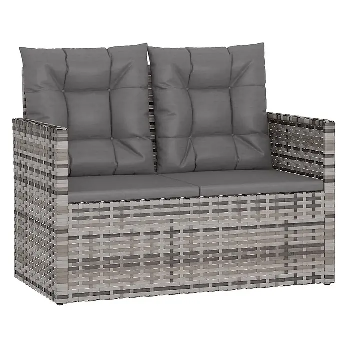 Furnicato Gartenbank - Grau - Zweisitziges graues Polyrattan-Gartensofa mit dunkelgrauen Kissen für Entspannung im Freien.