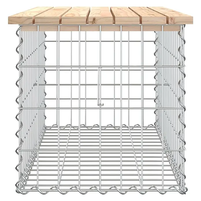 Furnicato Gartenbank - B x T x H: 44 x 83 x 42 cm, Natürliche Kiefer - Gabionenwürfel aus silbernem Drahtgeflecht mit heller Holzplatte.