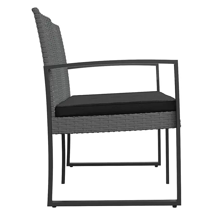 Furnicato Gartenbank PP-Rattan Anthrazit - B x T x H: 103,5 x 57 x 77,5 cm, Dunkelgrau - Grauer Rattan-Look Outdoor-Sessel mit schwarzem Metallgestell und schwarzem Kissen, Seitenansicht.