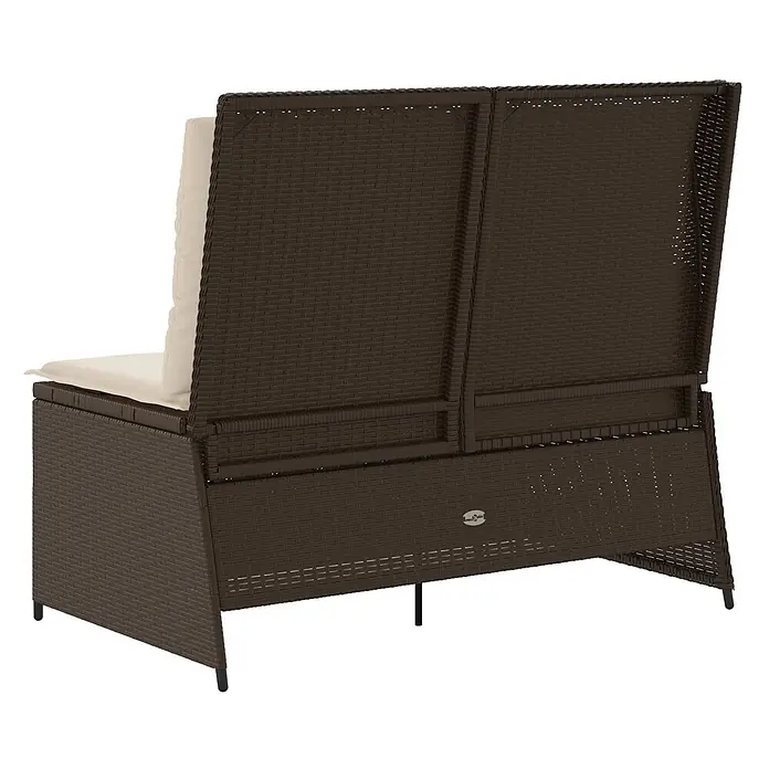 Furnicato Gartenbank Poly-Rattan - B x T x H: 108 x 110 x 95 cm, Braun und Cremeweiß - Dunkelbraune Outdoor-Bank in Rattan-Optik mit cremefarbenen Kissen.