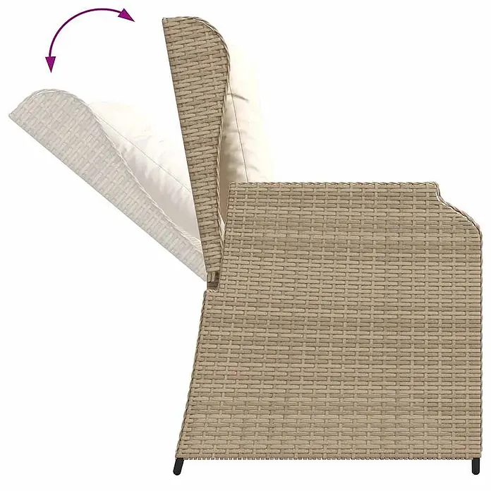 Furnicato Gartenbank - B x T x H: 95 x 110 x 95 cm, Beige und Creme - Beiger Rattan-Loungesessel mit cremefarbenen Kissen und verstellbarer Rückenlehne.
