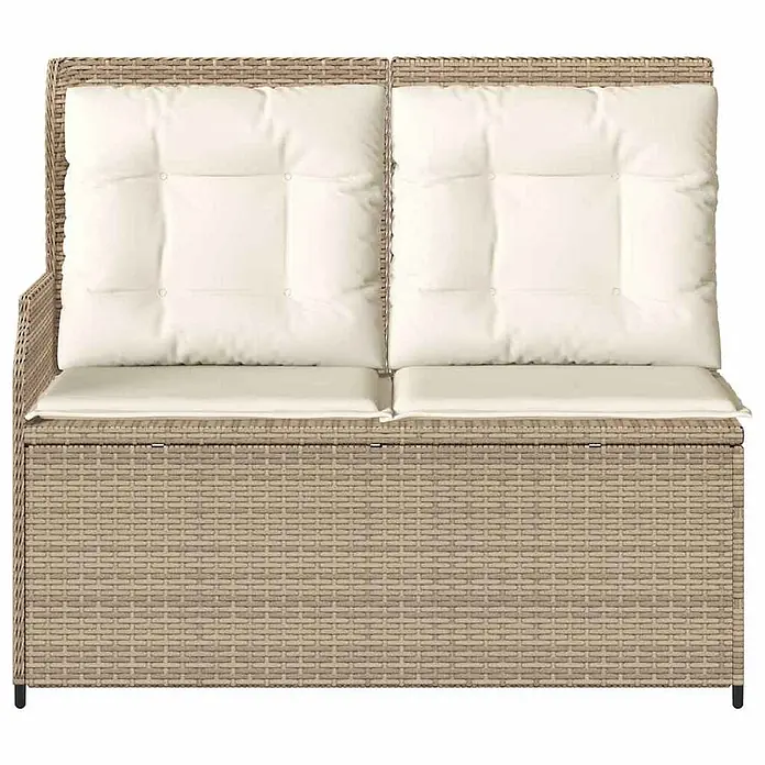 Furnicato Gartenbank - B x T x H: 95 x 110 x 95 cm, Beige und Creme - Hellbraune Rattan 2-Sitzer Gartenbank mit cremefarbenen Kissen.