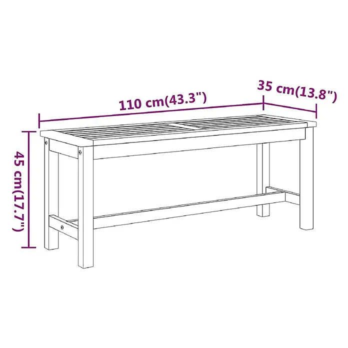 Furnicato Gartenbank Akazien-Massivholz geölt - B x T x H: 35 x 110 x 45 cm, Braun - Holzbank mit Lattenrost, 110 cm lang, 35 cm breit, 45 cm hoch.