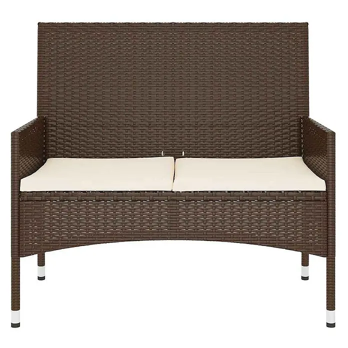 Furnicato Gartenbank PE-Rattan - B x T x H: 90 x 51 x 85 cm, Braun - Braune Rattan-Gartenbank für zwei Personen mit cremefarbenen Auflagen.