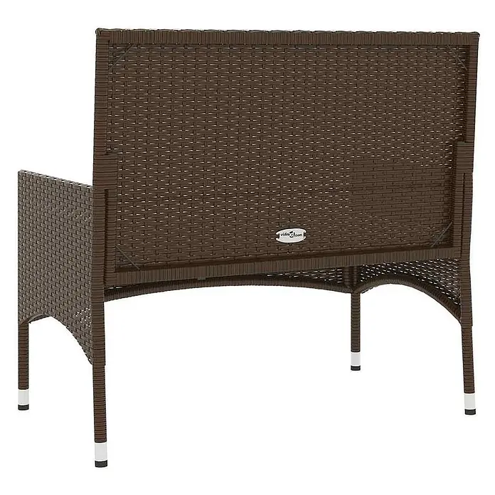 Furnicato Gartenbank PE-Rattan - B x T x H: 90 x 51 x 85 cm, Braun - Rückenansicht eines braunen Gartenstuhls in Rattan-Optik mit weißen Fußkappen.