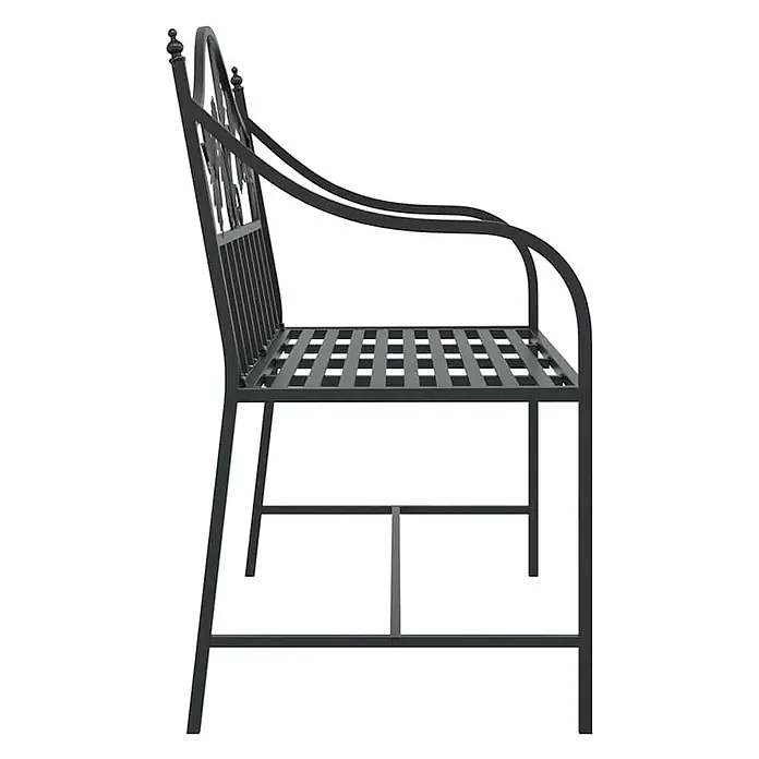 Furnicato Gartenbank Stahl - B x T x H: 52,5 x 104 x 89 cm, Schwarz - Dunkelgraue Gartenbank aus Metall mit Lattenrost und geschwungenen Armlehnen.
