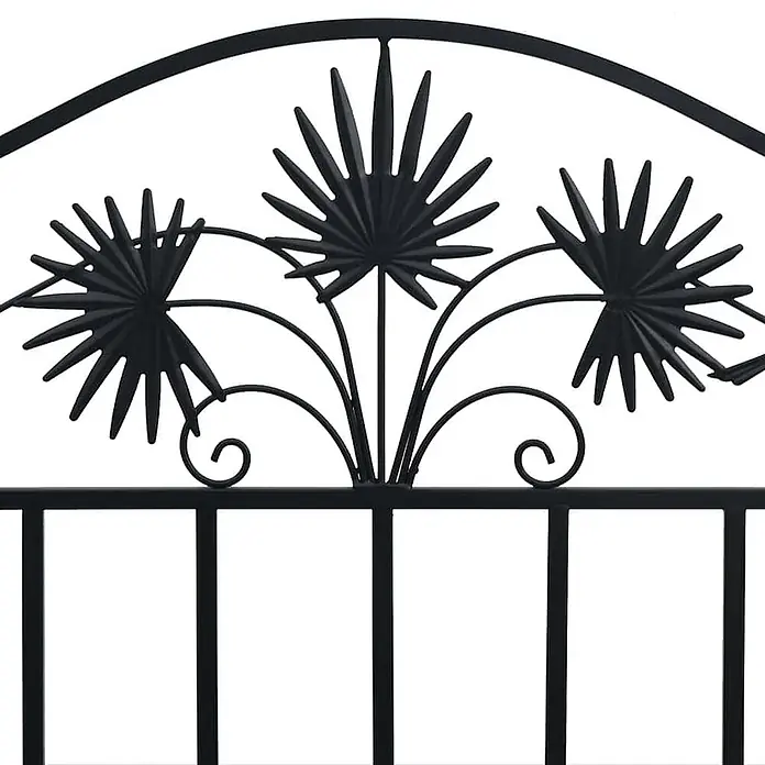 Furnicato Gartenbank Stahl - B x T x H: 52,5 x 104 x 89 cm, Schwarz - Schwarzes Metallgitter-Oberteil mit Bogenrahmen, Palmenblatt-Designs und Zierspiralen.
