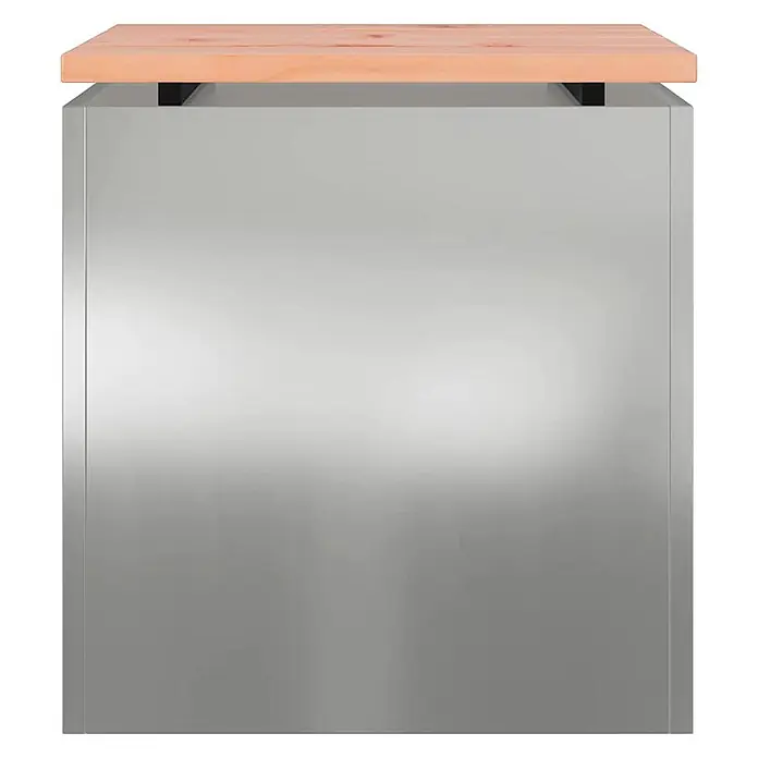 Furnicato Gartenbank - B x T x H: 40 x 40 x 43 cm, Verzinkter Stahl - Silbergrauer Metallschrank mit heller Holzplatte.
