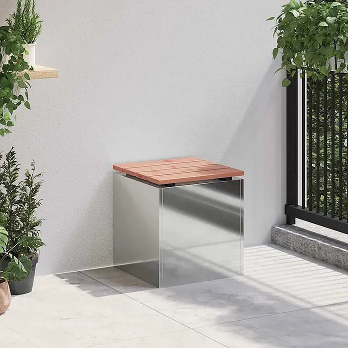 Furnicato Gartenbank - B x T x H: 40 x 40 x 43 cm, Verzinkter Stahl - Outdoor-Sitzbank aus Edelstahl mit Holzlamellenplatte auf Terrasse.