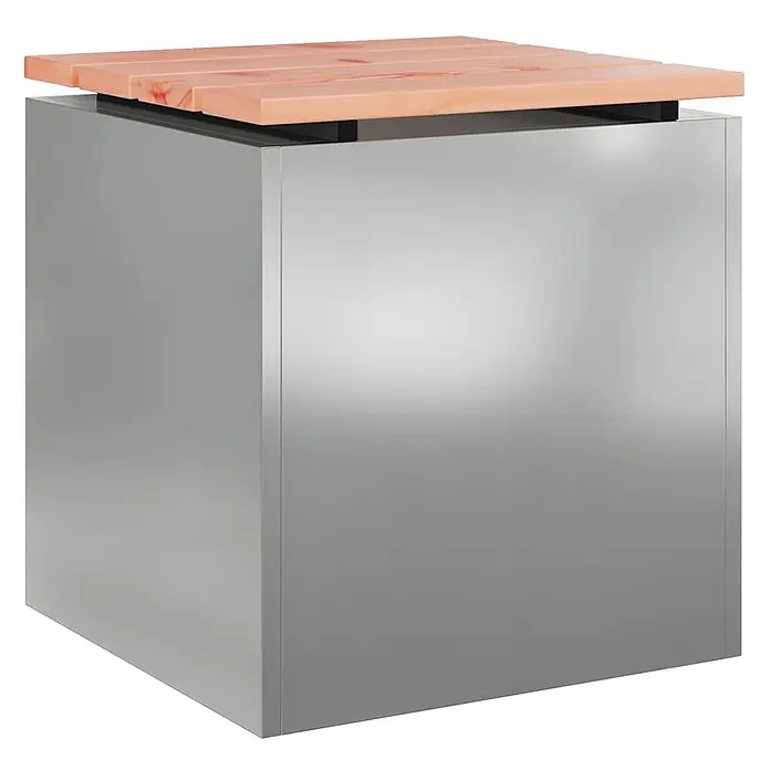 Furnicato Gartenbank - B x T x H: 40 x 40 x 43 cm, Verzinkter Stahl - Silber-graue Metallwürfelbank mit heller Holzlattenauflage.