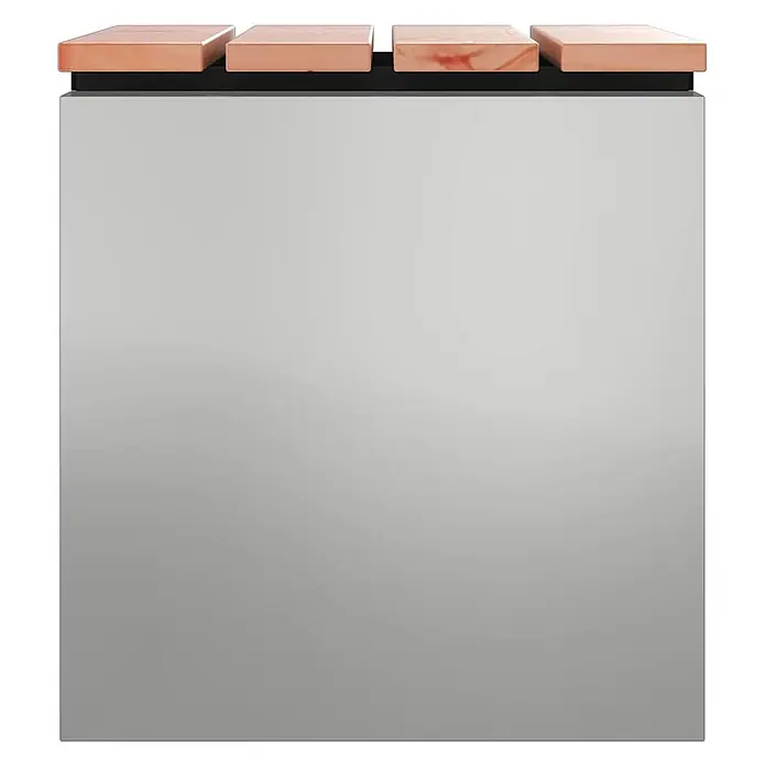 Furnicato Gartenbank - B x T x H: 40 x 40 x 43 cm, Verzinkter Stahl - Rechteckige graue Einheit mit vier Holzblöcken auf einem schwarzen Balken.