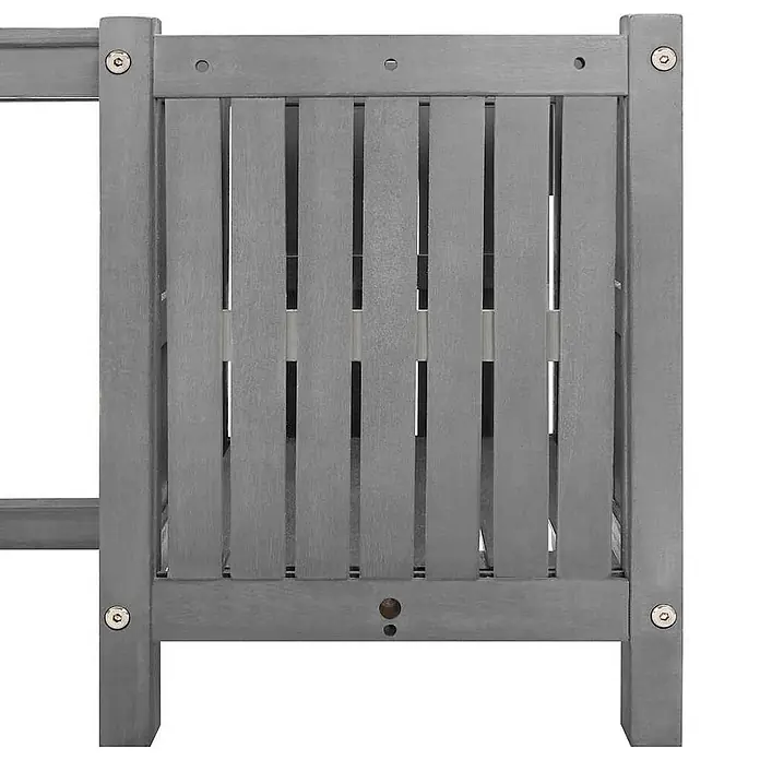Furnicato Gartenbank Akazien-Massivholz - B x T x H: 150 x 30 x 40 cm, Grau - Graues Holzlattenpaneel mit sichtbaren Befestigungselementen, Teil eines Möbelstücks.