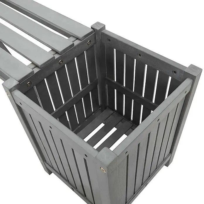 Furnicato Gartenbank Akazien-Massivholz - B x T x H: 150 x 30 x 40 cm, Grau - Grauer Lattenholz-Pflanzkasten mit angebautem grauen Lattenbankteil.