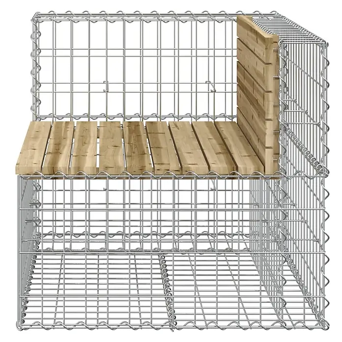 Furnicato Gartenbank - Dunkelbraun - Silbernes Metallgitter-Gabionenbank mit natürlicher Holz-Sitzfläche und Rückenlehne.