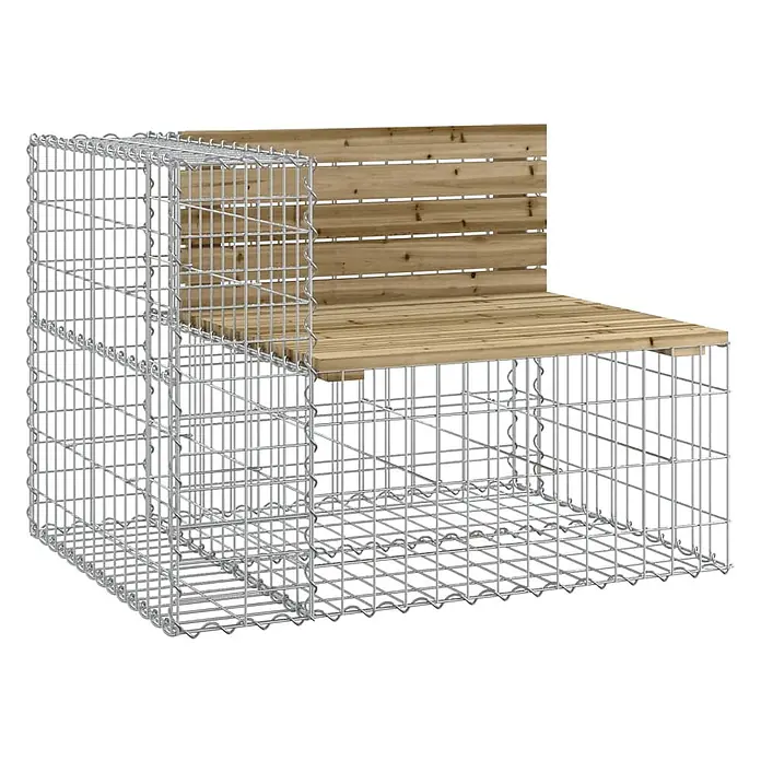 Furnicato Gartenbank Kiefernholz imprägniert - B x T x H: 184 x 71 x 65,5 cm, Dunkelbraun - Gartenbank mit silbernem Metall-Gabionengestell und natürlicher Holz-Sitzfläche und Rückenlehne.