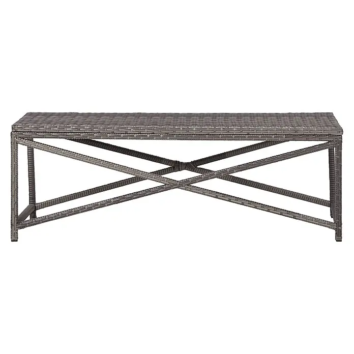Furnicato Gartenbank PE-Rattan - B x T x H: 120 x 40 x 43 cm, Grau - Grauer Couchtisch aus Polyrattan für den Außenbereich mit rechteckiger Platte und X-förmigen Querstreben.