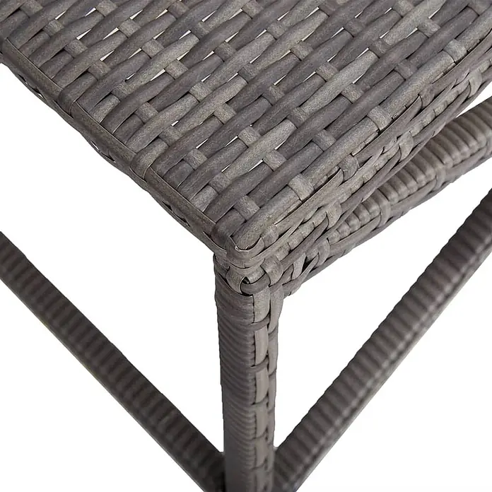 Furnicato Gartenbank PE-Rattan - B x T x H: 120 x 40 x 43 cm, Grau - Nahaufnahme eines grauen Möbelstücks aus synthetischem Rattan, das die geflochtene Oberseite und Beinstruktur zeigt.