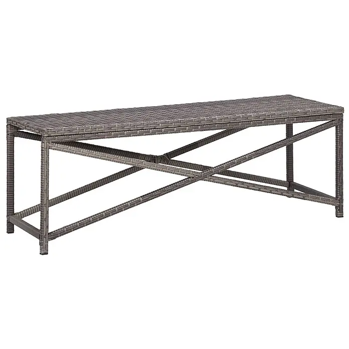Furnicato Gartenbank PE-Rattan - B x T x H: 120 x 40 x 43 cm, Grau - Graue Outdoor-Bank aus Rattan mit rechteckiger Platte und X-förmigen Beinen.