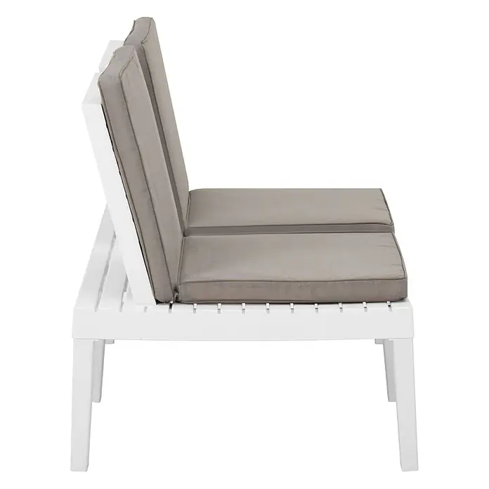Furnicato Gartenbank Kunststoff Anthrazit - B x T x H: 130 x 65 x 70 cm, Weiß - Weißes Zweisitzer-Outdoor-Lounge-Sofa mit grauen Kissen.