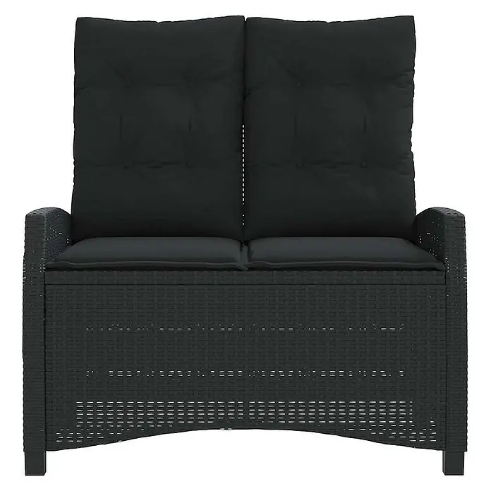 Furnicato Gartenbank - B x T x H: 105 x 90 x 83 cm, Schwarz - Schwarzes 2-Sitzer Outdoor-Sofa im Rattan-Stil mit schwarzen Rücken- und Sitzkissen.