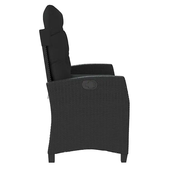 Furnicato Gartenbank - B x T x H: 105 x 90 x 83 cm, Schwarz - Schwarzer Rattan-Liegesessel mit schwarzen Kissen und Verstellhebel an der Armlehne.