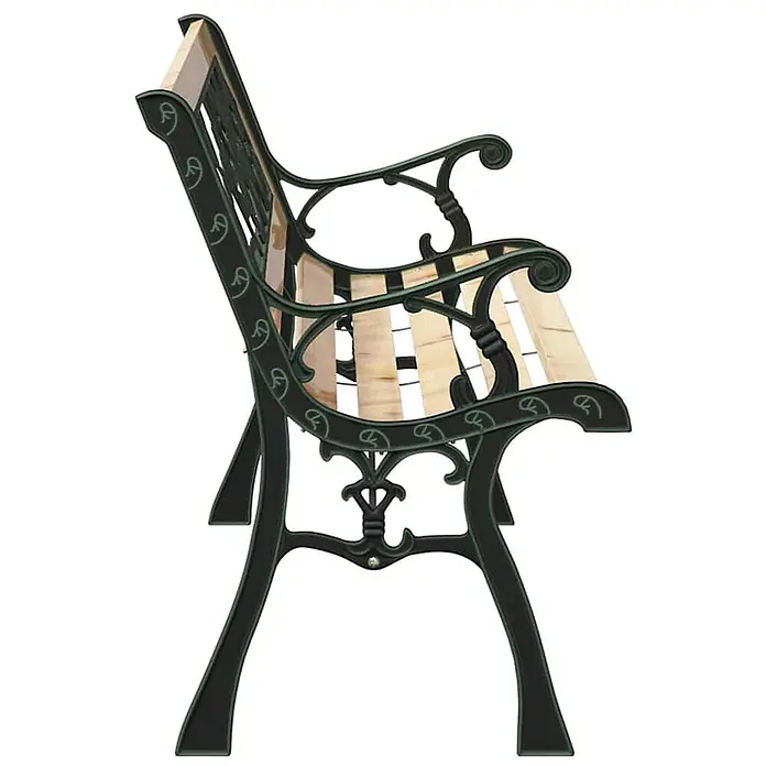 Furnicato Gartenbank Holz Anthrazit - B x T x H: 54 x 116 x 73 cm, Braun - Seitenansicht einer Gartenbank mit dunklem Gusseisenrahmen und hellen Holzlatten.