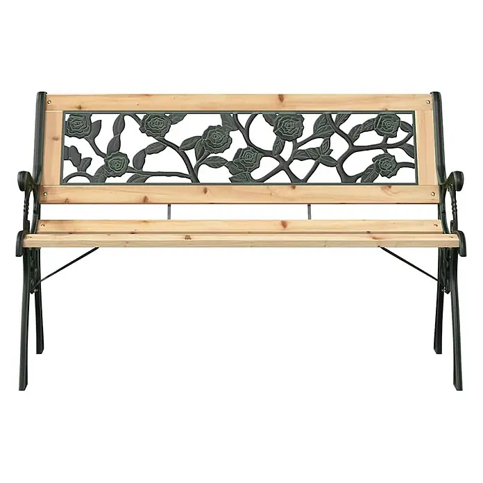 Furnicato Gartenbank Holz Anthrazit - B x T x H: 54 x 116 x 73 cm, Braun - Gartenbank mit hellen Holzlatten und dunkelgrauem Gusseisengestell mit Rosenmuster an der Rückenlehne.