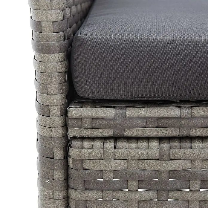Furnicato Gartenbank PE-Rattan - B x T x H: 143 x 65 x 88 cm, Grau - Nahaufnahme eines grauen, geflochtenen Outdoor-Sessels mit dunkelgrauem Stoffkissen.