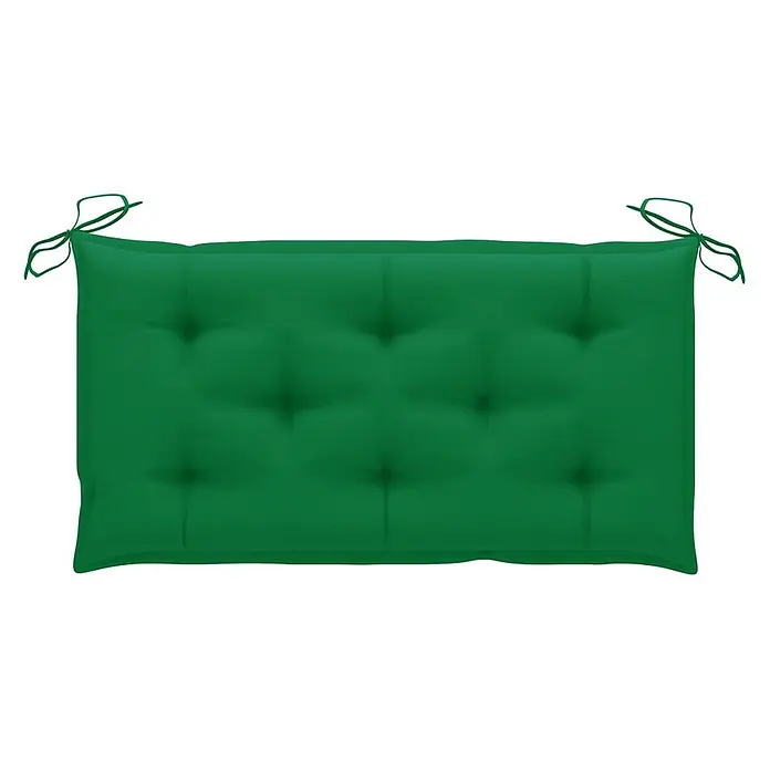 Furnicato Gartenbank Teakholz lackiert - B x T x H: 112 x 55 x 94 cm, Grün - Grünes gestepptes Kissen mit Bändern.