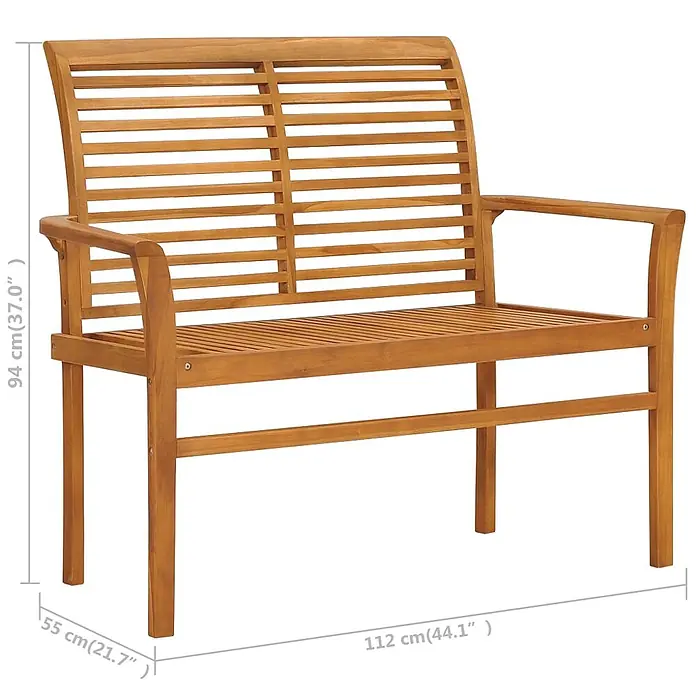 Furnicato Gartenbank Teakholz lackiert - B x T x H: 112 x 55 x 94 cm, Grün - Gartensitzbank aus Holz mit Lamellen in natürlicher Holzfarbe.