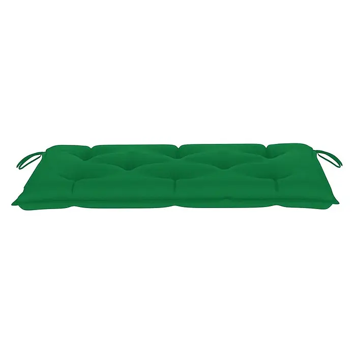 Furnicato Gartenbank Teakholz lackiert - B x T x H: 112 x 55 x 94 cm, Grün - Eine getuftete grüne Bankauflage mit Bändern an beiden Enden.