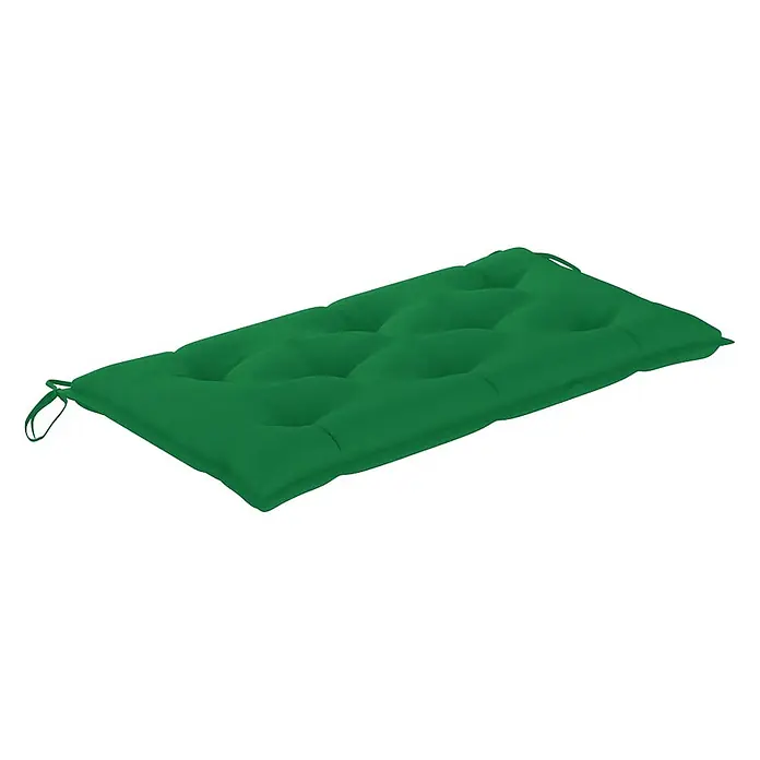 Furnicato Gartenbank Teakholz lackiert - B x T x H: 112 x 55 x 94 cm, Grün - Grünes rechteckiges Gartenkissen mit Steppnähten und Befestigungsbändern.