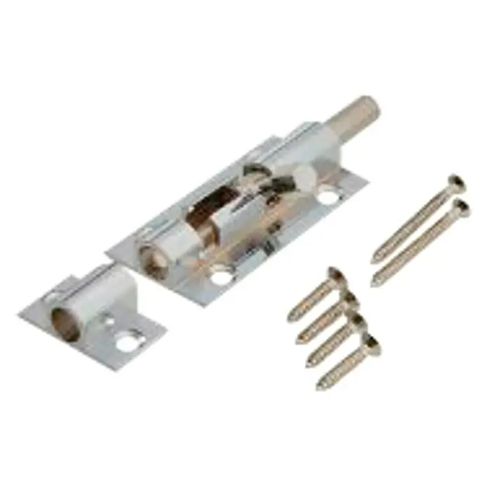 Abus Pestillo deslizante SR40 - Puerta interior, Cromo - Un pestillo deslizante de color plateado con tornillos de montaje, perfecto para bloquear puertas y ventanas de forma segura.