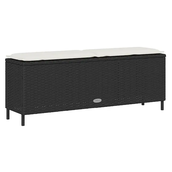 Furnicato Gartenbank PE-Rattan - B x T x H: 110 x 30 x 40,5 cm, Schwarz und Creme - Dunkelgraue Rattan-Sitzbank mit heller Auflage, bietet Stauraum und Sitzgelegenheit für draußen.
