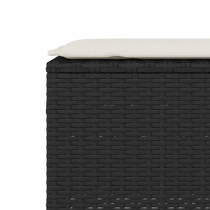 Furnicato Gartenbank PE-Rattan - B x T x H: 110 x 30 x 40,5 cm, Schwarz und Creme - Dunkle geflochtene Aufbewahrungsbox mit hellem Kissen.