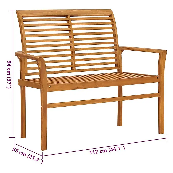 Furnicato Gartenbank Teakholz lackiert - B x T x H: 112 x 55 x 94 cm, Schwarz - Gartenbank aus braunem Akazienholz, 112 cm breit, 94 cm hoch, 55 cm tief.