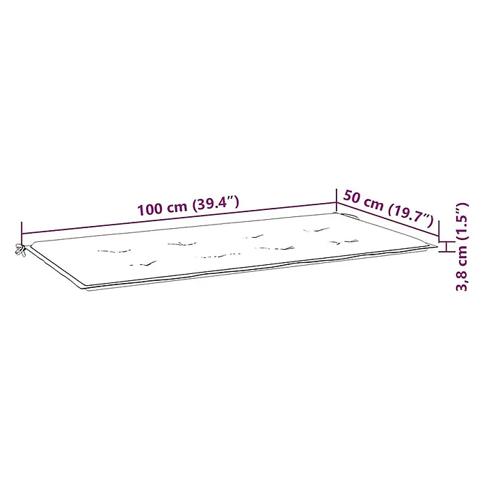 Furnicato Gartenbank Teakholz lackiert - B x T x H: 112 x 55 x 94 cm, Taupe - Rechteckiges Kissen mit Bändern, 100 cm (39.4") lang, 50 cm (19.7") breit und 3,8 cm (1.5") dick.