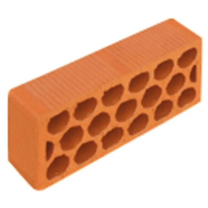 BHS Madrid Ladrillo Tosco - 7 x 24 cm, Rojo - Un ladrillo perforado de color terracota orientado horizontalmente.