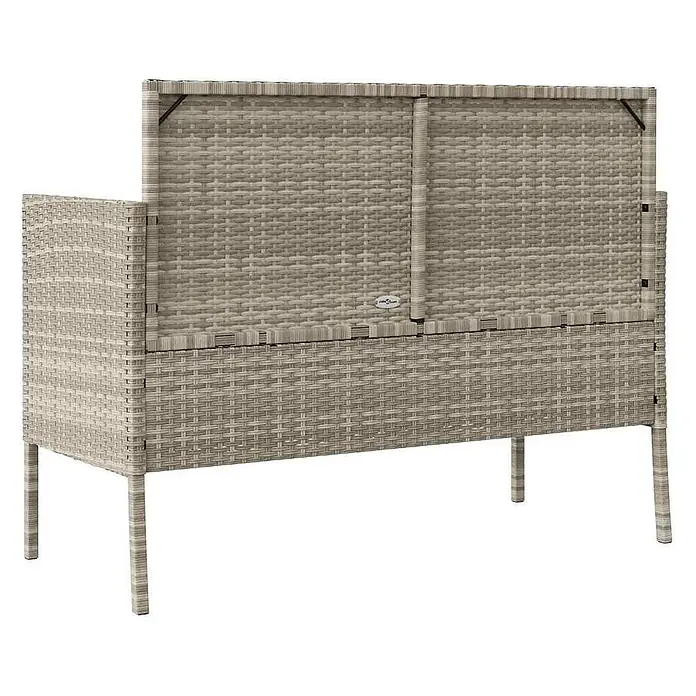 Furnicato Gartenbank PE-Rattan - B x T x H: 113 x 61 x 87 cm, Hellgrau - Hellbeige Polyrattan Gartenbox mit hochgeklappter Rückenlehne.