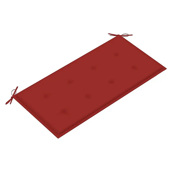 Furnicato Gartenbank Teakholz lackiert - B x T x H: 112 x 55 x 94 cm, Rot - Rotes rechteckiges, getuftetes Gartenbankkissen mit Bändern zur sicheren Befestigung.