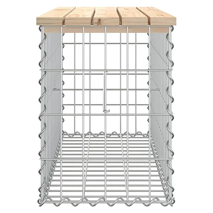 Furnicato Gartenbank - B x T x H: 83 x 31,5 x 42 cm, Natürliche Kiefer - Gabionen-Untergestell aus silbernem Metall mit heller Holzplatte.