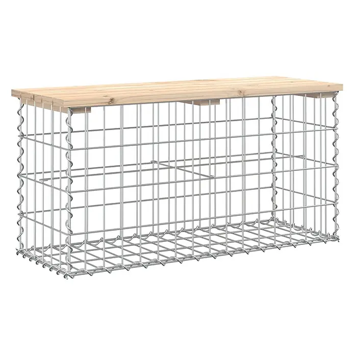 Furnicato Gartenbank - B x T x H: 83 x 31,5 x 42 cm, Natürliche Kiefer - Gabionenbank mit silbernem Drahtgeflechtrahmen und heller Naturholzplatte, ideal für Sitzgelegenheiten oder Lagerung im Freien.