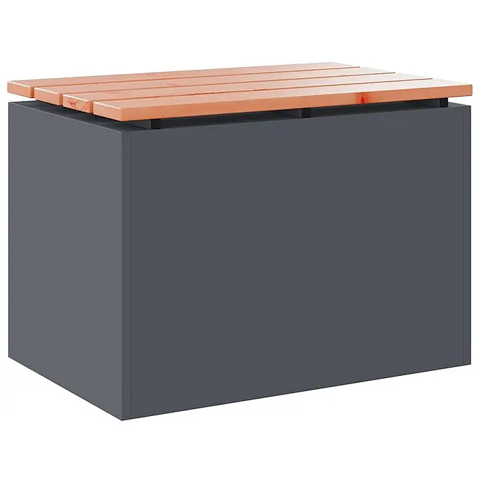 Furnicato Gartenbank Douglasienholz Anthrazit - B x T x H: 40 x 60 x 43 cm, Anthrazit - Dunkelgraue Outdoor-Aufbewahrungsbox mit hellbraunem Lamellen-Holzdeckel.