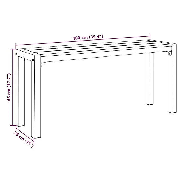Furnicato Gartenbank Stahl - B x T x H: 28 x 100 x 45 cm, Braun - Lattenbank im Strichzeichnung-Stil, Maße 100x28x45 cm (LxBxH).