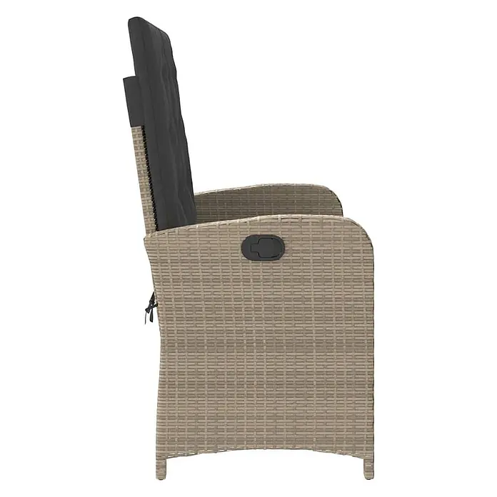 Furnicato Gartenbank - B x T x H: 86 x 86 x 93 cm, Hellgrau - Hellbrauner Rattan-Garten-Liegestuhl mit dunkelgrauem Kissen und schwarzem Hebel.